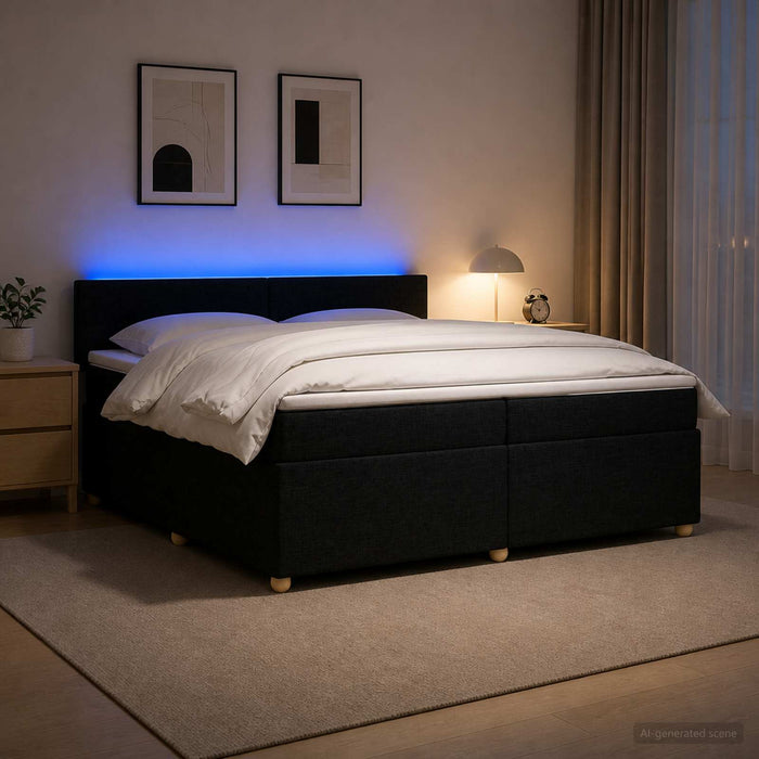 Pat boxspring cu saltea Negru 200 x 200 cm Țesătură - WALTI WALTI