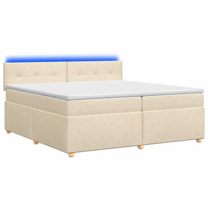 Pat boxspring cu saltea cu benzi LED Crem 200 x 200 cm Țesătură WALTI