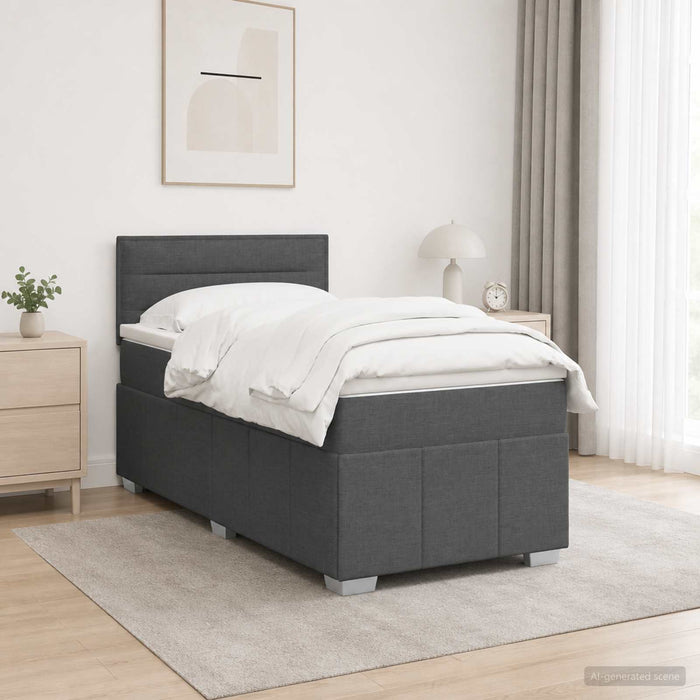 Pat box spring cu saltea și LED Gri închis 90 x 190 cm Țesătură WALTI