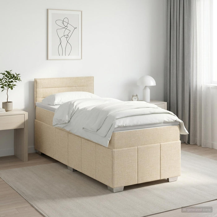 Pat boxspring cu saltea cu benzi LED Crem 90 x 200 cm Țesătură WALTI