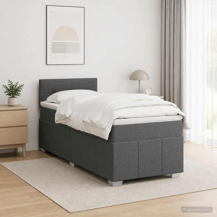 Pat boxspring cu saltea Gri închis 90 x 190 cm Țesătură WALTI
