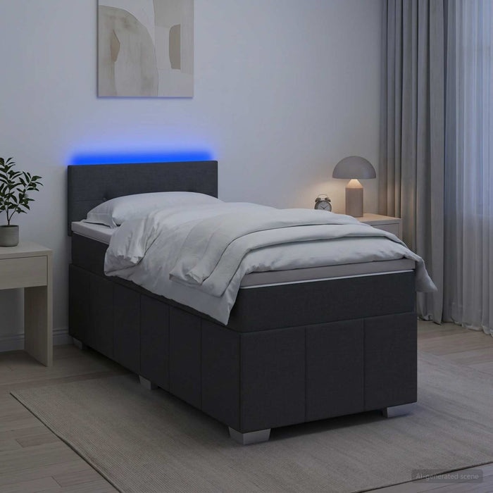 Pat box spring cu saltea și LED Gri închis 90 x 190 cm Țesătură WALTI