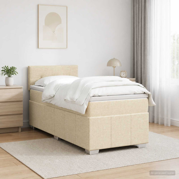 Pat boxspring cu saltea cu benzi LED Crem 90 x 200 cm Țesătură - WALTI WALTI