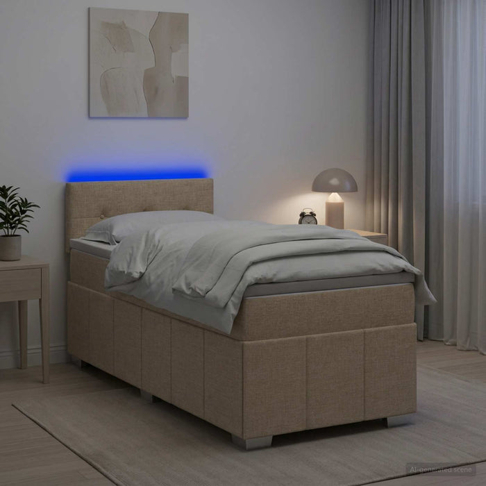 Pat boxspring cu saltea cu benzi LED Crem 90 x 200 cm Țesătură - WALTI WALTI