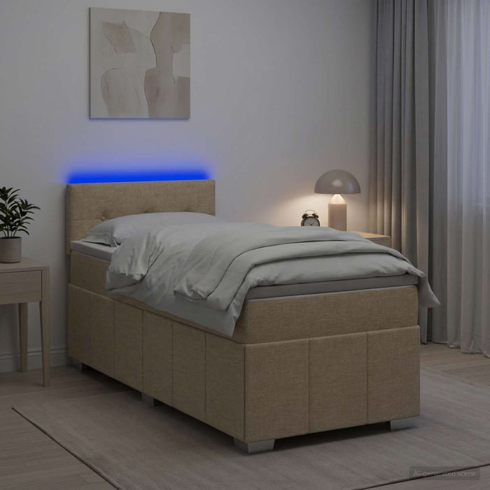 Pat boxspring cu saltea cu benzi LED Crem 100 x 200 cm Țesătură WALTI