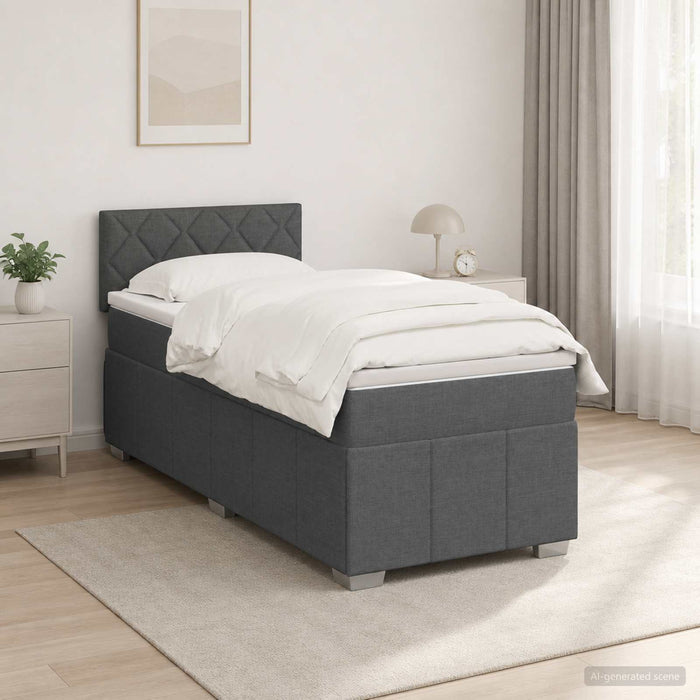 Pat boxspring cu saltea Gri închis 100 x 200 cm Țesătură WALTI