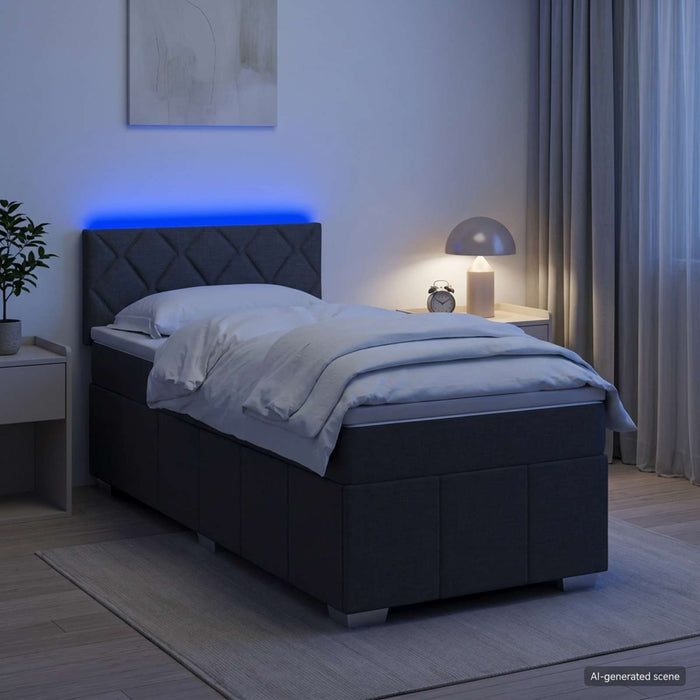 Pat boxspring cu saltea Gri închis 100 x 200 cm Țesătură WALTI