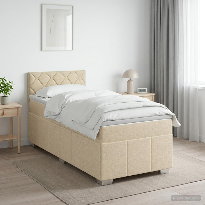 Pat boxspring cu saltea cu benzi LED Crem 90 x 200 cm Țesătură WALTI