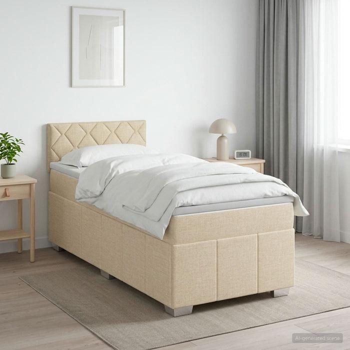 Pat boxspring cu saltea cu benzi LED Crem 100 x 200 cm Țesătură WALTI
