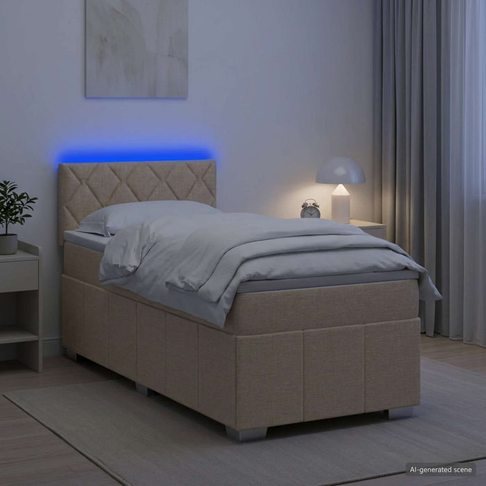 Pat boxspring cu saltea cu benzi LED Crem 100 x 200 cm Țesătură WALTI