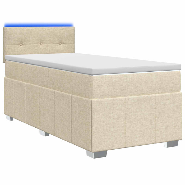Pat boxspring cu saltea cu benzi LED Crem 90 x 200 cm Țesătură - WALTI WALTI