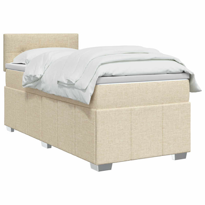 Pat boxspring cu saltea cu benzi LED Crem 100 x 200 cm Țesătură WALTI
