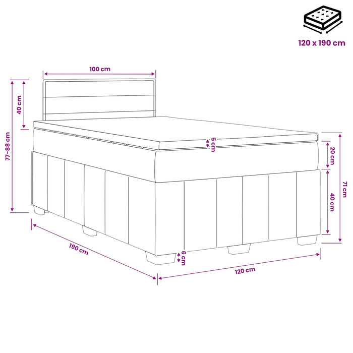 Pat boxspring cu saltea cu benzi LED Crem 120 x 190 cm Țesătură - WALTI WALTI