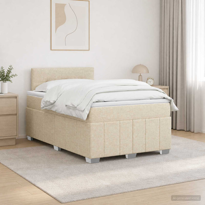 Pat boxspring cu saltea cu benzi LED Crem 120 x 190 cm Țesătură WALTI