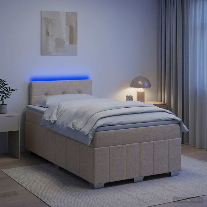 Pat boxspring cu saltea cu benzi LED Crem 120 x 190 cm Țesătură WALTI