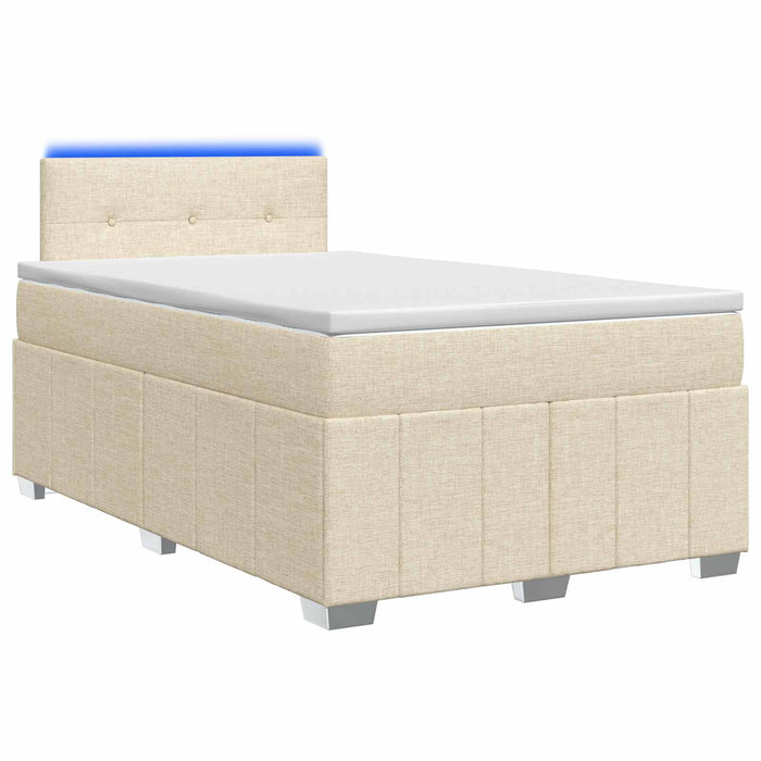 Pat boxspring cu saltea cu benzi LED Crem 120 x 190 cm Țesătură WALTI