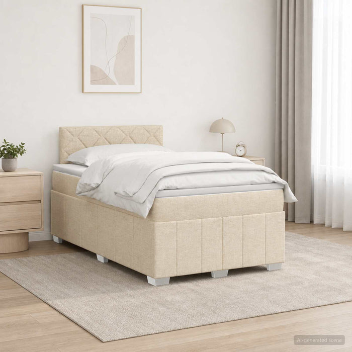 Pat boxspring cu saltea cu benzi LED Crem 120 x 200 cm Țesătură WALTI