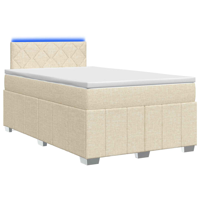 Pat boxspring cu saltea cu benzi LED Crem 120 x 190 cm Țesătură WALTI