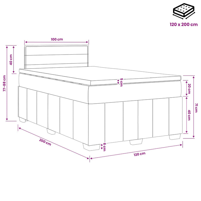 Pat boxspring cu saltea cu benzi LED Crem 120 x 200 cm Țesătură WALTI