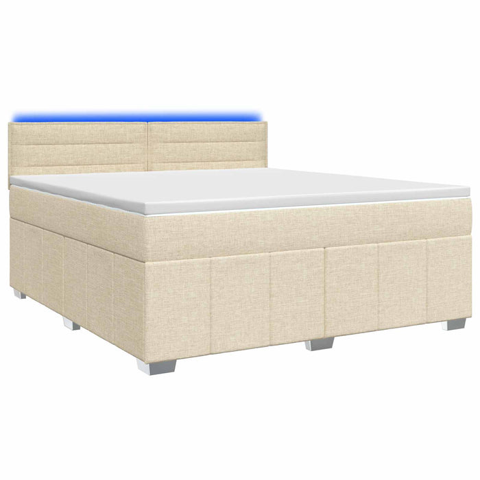 Pat boxspring cu saltea cu benzi LED Crem 140 x 190 cm Țesătură WALTI