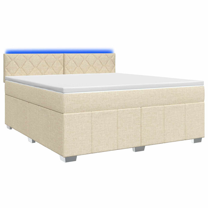 Pat boxspring cu saltea cu benzi LED Crem 140 x 200 cm Țesătură WALTI