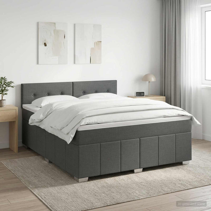 Pat boxspring cu saltea Gri închis 180 x 200 cm Țesătură WALTI