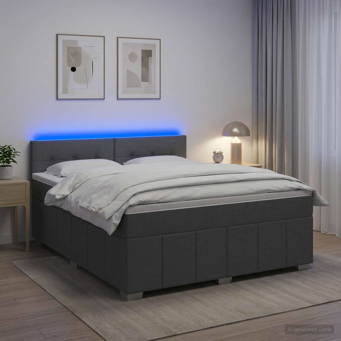 Pat boxspring cu saltea Gri închis 180 x 200 cm Țesătură WALTI