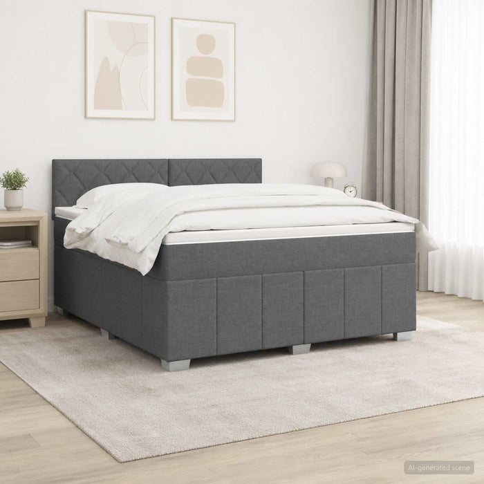 Pat boxspring cu saltea Gri închis 140 x 200 cm Țesătură WALTI