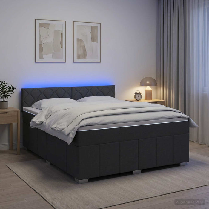 Pat boxspring cu saltea Gri închis 140 x 190 cm Țesătură WALTI