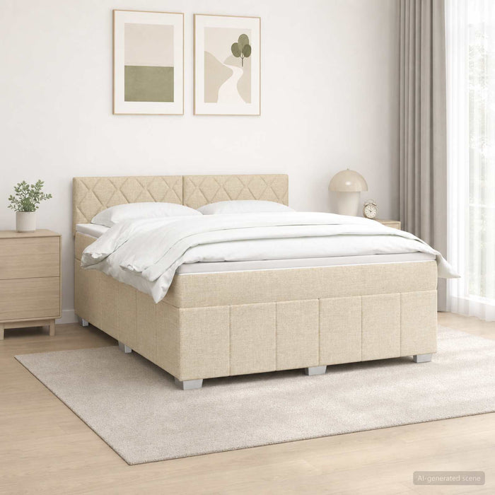 Pat boxspring cu saltea cu benzi LED Crem 140 x 190 cm Țesătură WALTI