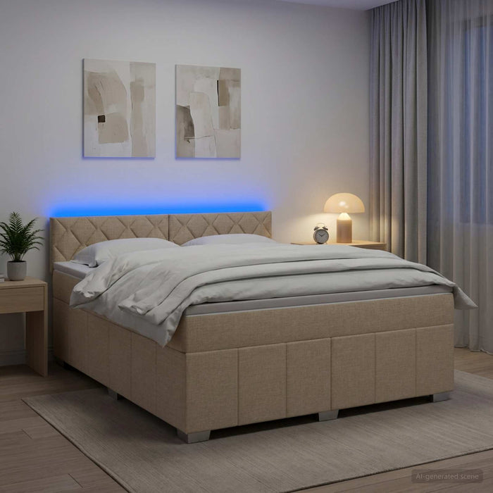 Pat boxspring cu saltea cu benzi LED Crem 140 x 200 cm Țesătură WALTI