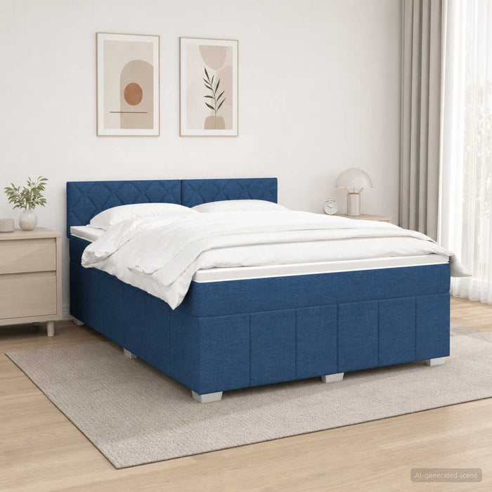 Pat boxspring cu saltea albastru 160 x 200 cm Țesătură WALTI