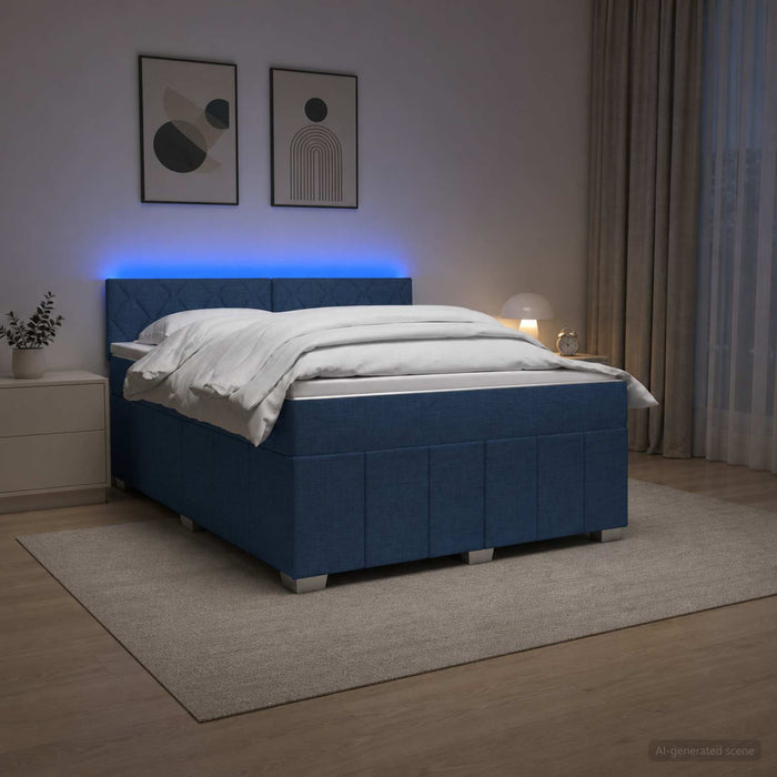 Pat boxspring cu saltea albastru 160 x 200 cm Țesătură WALTI