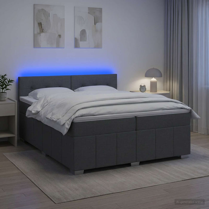 Pat boxspring cu saltea Gri închis 200 x 200 cm Țesătură - WALTI WALTI