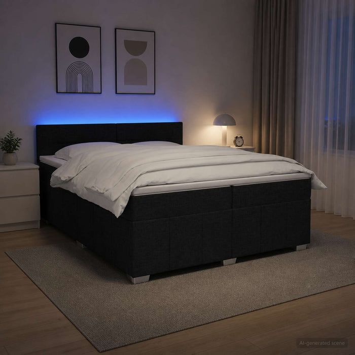 Pat boxspring cu saltea Negru 200 x 200 cm Țesătură - WALTI WALTI
