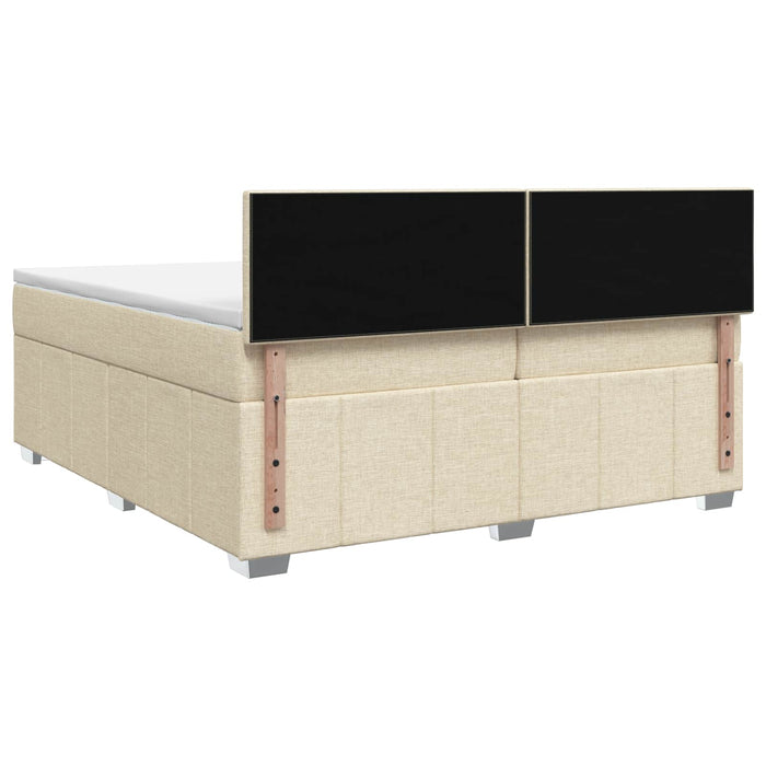 Pat boxspring cu saltea cu benzi LED Crem 200 x 200 cm Țesătură WALTI