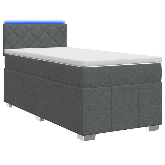 Pat box spring cu saltea și LED Gri închis 90 x 190 cm Țesătură WALTI