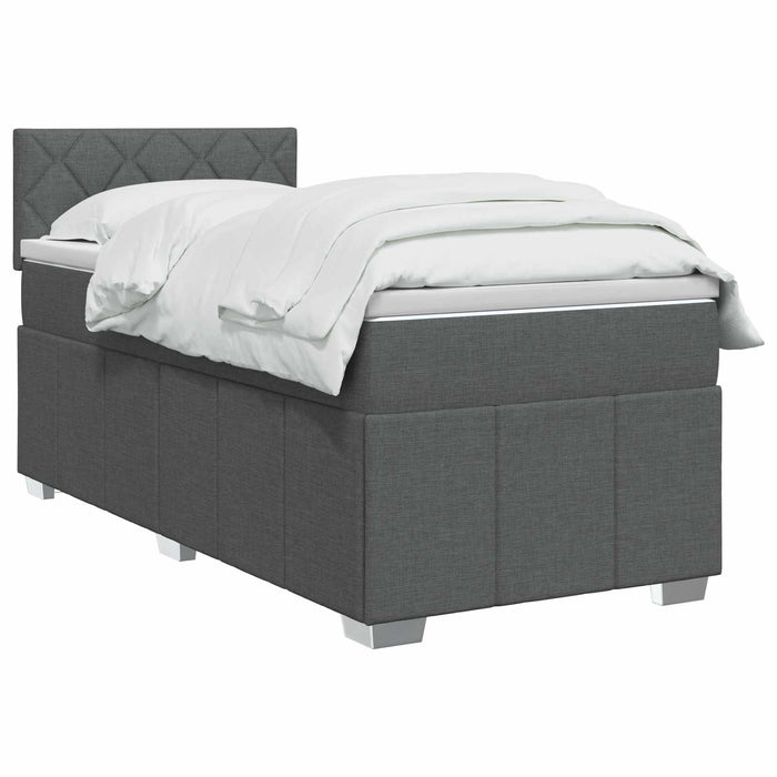 Pat box spring cu saltea și LED Gri închis 90 x 190 cm Țesătură WALTI