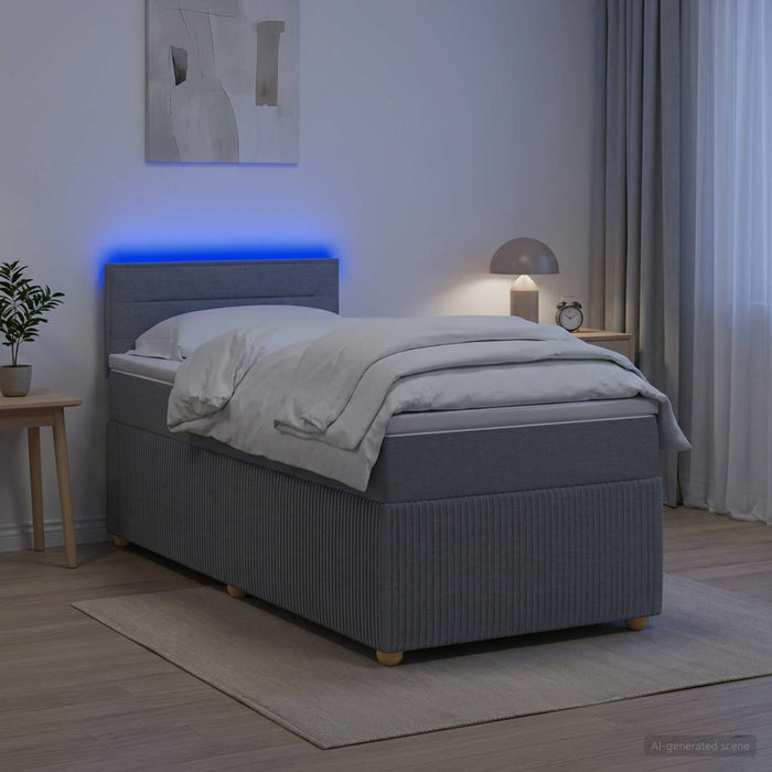 Pat box spring cu saltea și LED Gri deschis 90 x 190 cm - WALTI WALTI