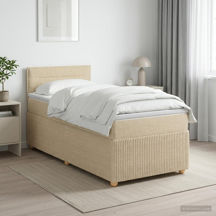 Pat boxspring cu saltea cu benzi LED Crem 90 x 200 cm Țesătură WALTI
