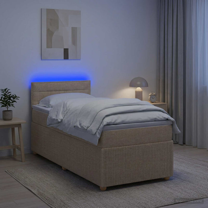 Pat boxspring cu saltea cu benzi LED Crem 90 x 200 cm Țesătură WALTI