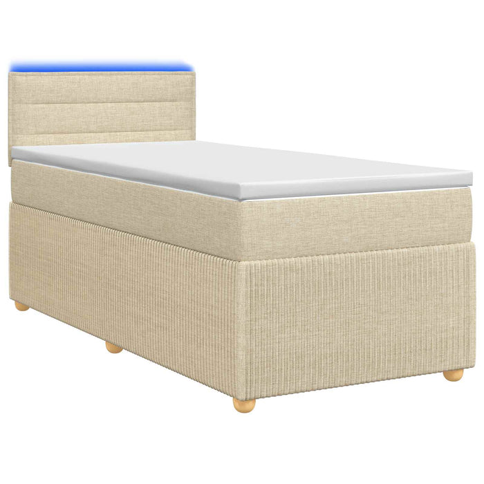 Pat boxspring cu saltea cu benzi LED Crem 80 x 200 cm Țesătură WALTI