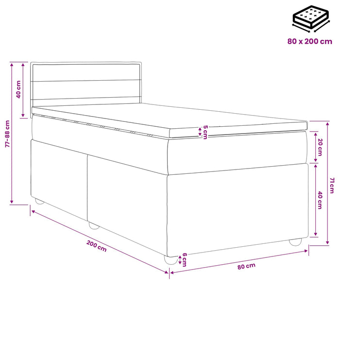 Pat boxspring cu saltea cu benzi LED Crem 80 x 200 cm Țesătură WALTI