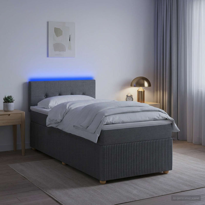 Pat box spring cu saltea și LED Gri închis 90 x 190 cm Țesătură WALTI