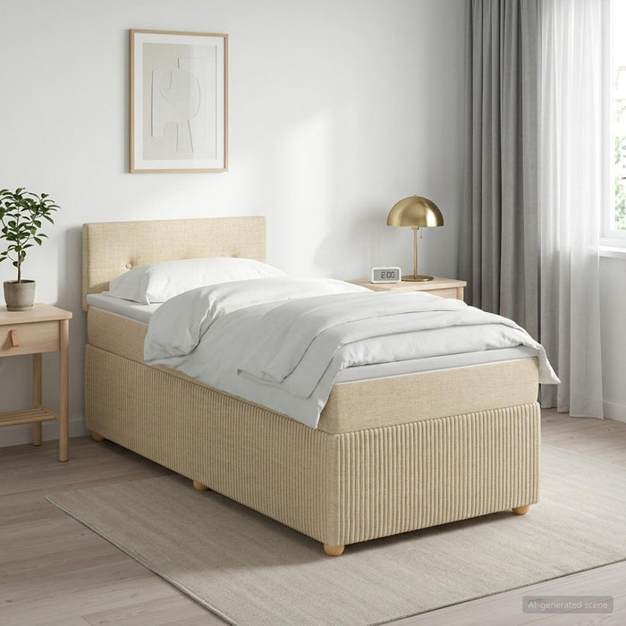 Pat boxspring cu saltea cu benzi LED Crem 100 x 200 cm Țesătură WALTI