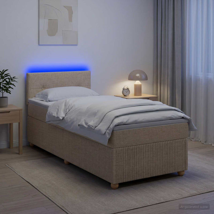 Pat boxspring cu saltea cu benzi LED Crem 90 x 200 cm Țesătură - WALTI WALTI