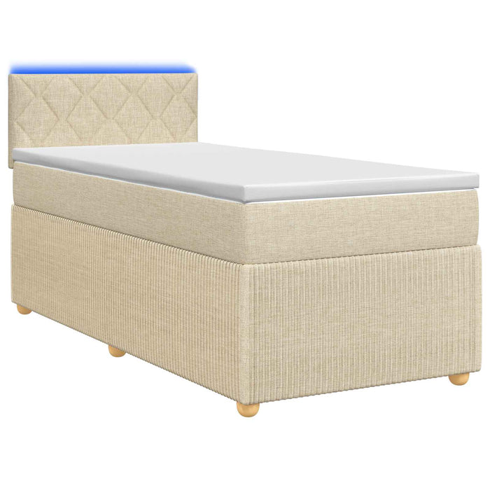 Pat boxspring cu saltea cu benzi LED Crem 80 x 200 cm Țesătură WALTI