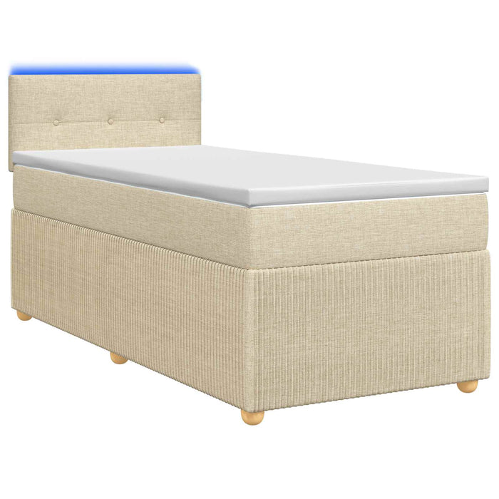 Pat boxspring cu saltea cu benzi LED Crem 90 x 200 cm Țesătură - WALTI WALTI