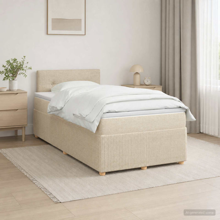 Pat boxspring cu saltea cu benzi LED Crem 120 x 200 cm Țesătură WALTI