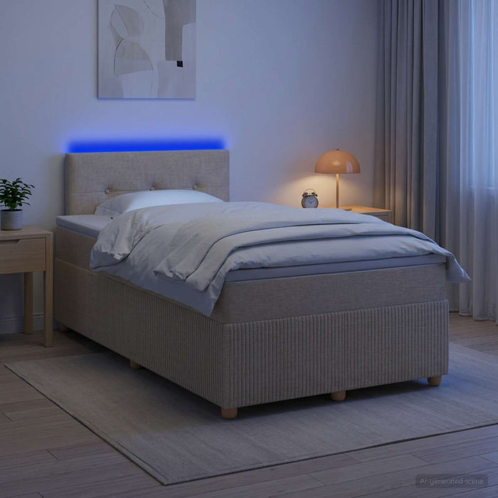 Pat boxspring cu saltea cu benzi LED Crem 120 x 200 cm Țesătură WALTI